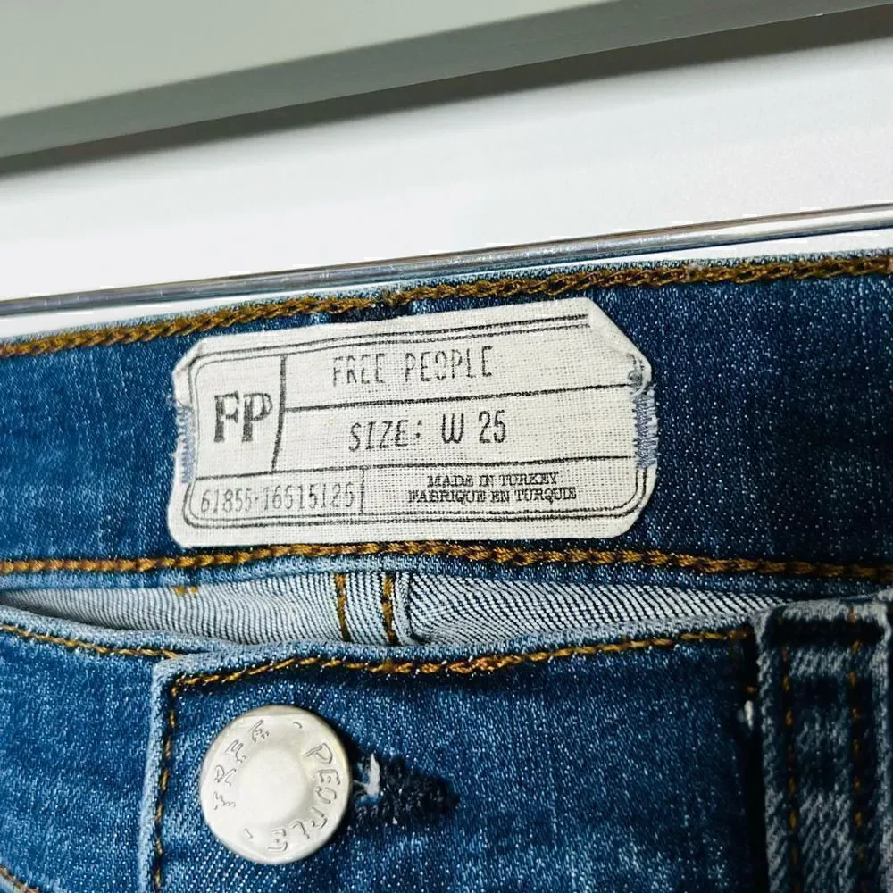 Free People Button Fly Raw Edge Hem Distressed Jeans
